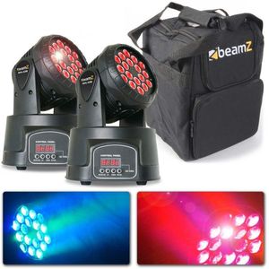 BeamZ Set van 2 MHL108MK4 Compacte RGB LED Moving heads met Tas