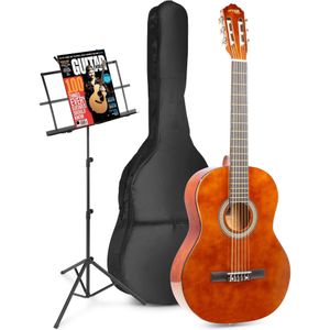 MAX SoloArt klassieke akoestische gitaar met muziekstandaard - Bruin (hout)