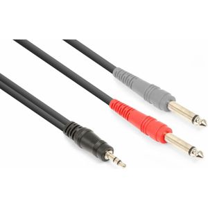 Vonyx audiokabel 3,5mm jack stereo - 2x 6,3mm jack mono voor universeel gebruik bij o.a. live mixers - 1.5 meter