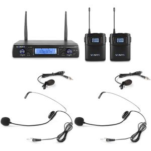 Vonyx WM62B dubbele draadloze headset microfoon UHF - 16 kanaals