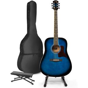 MAX SoloJam Western akoestische gitaar met gitaarstandaard en voetsteun - Blauw