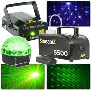 BeamZ licht en laser disco set (met Jelly Ball, laser en rookmachine)