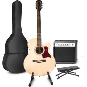MAX ShowKit elektrisch akoestische gitaar met gitaarstandaard en voetsteun - Hout