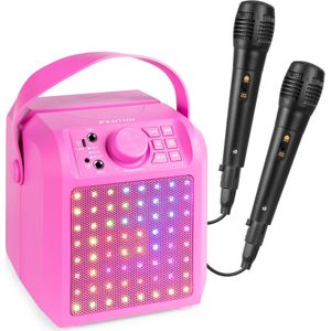 Karaoke set met 2 microfoons - Fenton KAR50P - Met lichteffect en Bluetooth - Voor kinderen - Roze