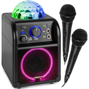 Vonyx SBS55B karaokeset met 2 microfoons, Bluetooth en lichteffect - Zwart