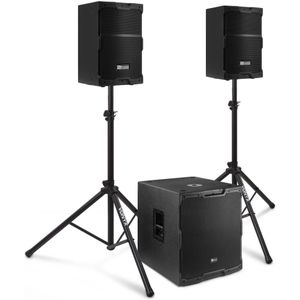 Power Dynamics PDY210 complete geluidsinstallatie - 2.1 actieve speakerset - 15 inch - 1700W - met statieven