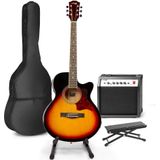 MAX ShowKit elektrisch akoestische gitaar met gitaarstandaard en voetsteun - Sunburst