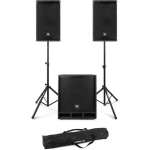Complete geluidinstallatie - Power Dynamics Combo1500 - 2.1 Speaker set met statieven en Bluetooth - 1500W