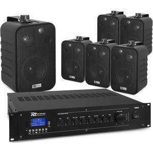 Power Dynamics 100V speakerset met 6 speakers en versterker - Bluetooth - 60W - Zwart