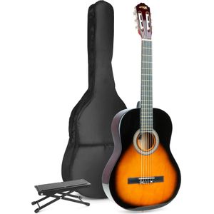 MAX SoloArt klassieke akoestische gitaar met voetsteun - Sunburst