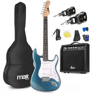 MAX GigKit draadloze elektrische gitaar set - Met zender en ontvanger - Complete starterset - Petrol