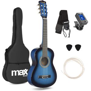 MAX SoloArt Junior 1/4 - Akoestische kindergitaar - Complete starterset met accessoires - Blauw