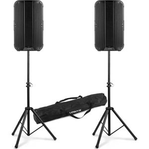 Vonyx VD712A actieve speakerset met Bluetooth, draadloze Stereo Pairing, statieven - 12 inch - 1600W