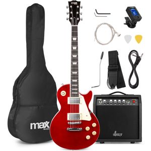 Max Gigkit LP Elektrische gitaar - complete set met 40 Watt versterker en accessoires - Donker rood