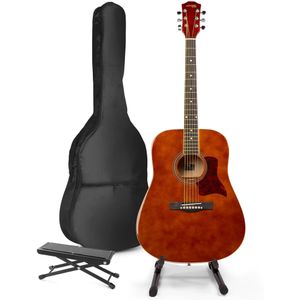 MAX SoloJam Western akoestische gitaar met gitaarstandaard en voetsteun - Bruin (hout)