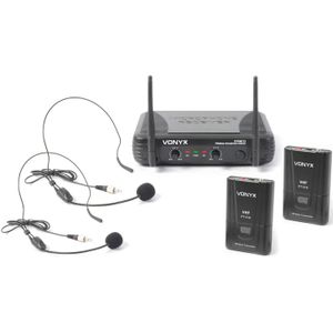 Vonyx Headset draadloos microfoonsysteem 2-kanaals VHF STWM712H