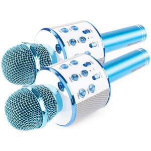 Karaoke microfoon Bluetooth (2x) - MAX KM01 - met o.a. speaker, echo & stemvervormer - Blauw