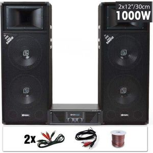 SkyTec DJ luidsprekerset met versterker 1000W