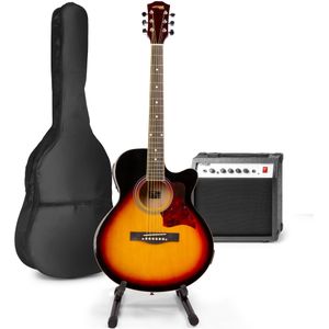 MAX ShowKit elektrisch akoestische gitaarset met gitaarstandaard - Sunburst