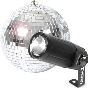 BeamZ discobal 20cm met LED pin spot - Spiegelbol met vele glazen spiegels