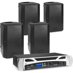 Vonyx set met 4x VSA10P passieve speakers en versterker - Bluetooth - 500W - 10 Inch