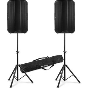 Vonyx VD715A actieve speakerset met Bluetooth, draadloze Stereo Pairing, statieven - 15 inch - 1800W