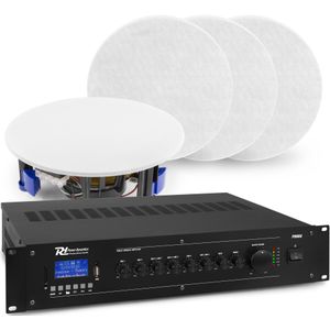Geluidsinstallatie met 4x NCSP5 inbouw speaker en PRM60 versterker met Bluetooth van Power Dynamics