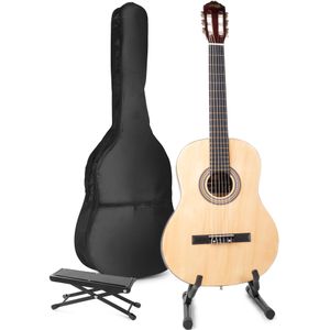 MAX SoloArt klassieke akoestische gitaar met gitaarstandaard en voetsteun - Hout