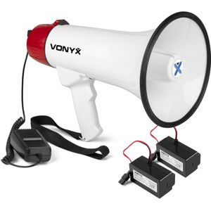 Vonyx MEG045 Megafoon set met 2x lithium-ion accu’s - 45W Megafoon met sirene en Bluetooth - Roodwit