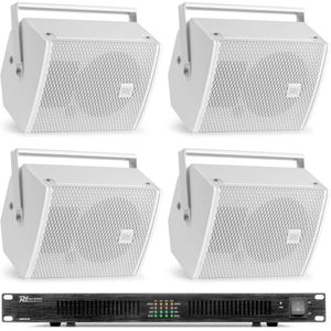 Power Dynamics PDW5W geluidsinstallatie met 4 speakers en versterker - Voor horeca - 800W - Wit