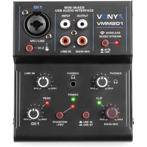 Vonyx VMM201 USB mixer - 2-kanaals mengpaneel met Bluetooth en USB audio interface