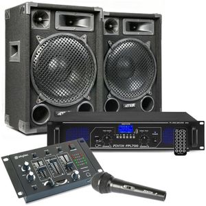 MAX12 DJ set met o.a. speakers, versterker en mixer - 1400W