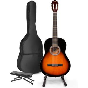 MAX SoloArt klassieke akoestische gitaar met gitaarstandaard en voetsteun - Sunburst