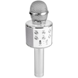 MAX KM01 Karaoke microfoon met ingebouwde speaker, Bluetooth en mp3 - Zilver