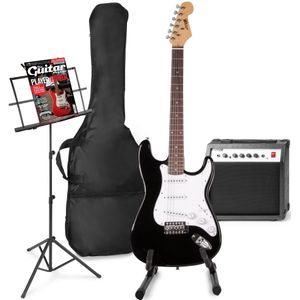 MAX GigKit elektrische gitaar set met o.a. muziek- en gitaarstandaard - Zwart