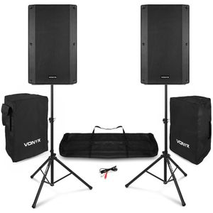 Vonyx VSA15 PA System - Actieve Speakers - Bluetooth - Inclusief Statieven en Hoezen - 15 Inch