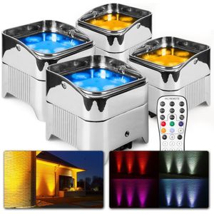 BeamZ BBP96SC - Set van 4 accu uplights met 12W LED's en draadloze DMX - Chroom