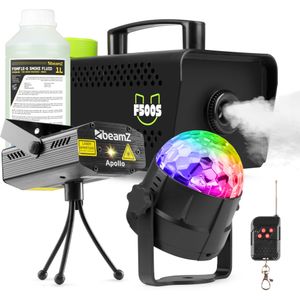 Partyset met F500 rookmachine - 1 liter rookvloeistof - discolamp en laser