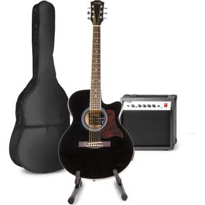 MAX ShowKit elektrisch akoestische gitaarset met gitaarstandaard - Zwart