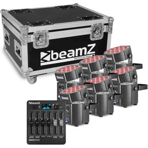 BeamZ BBP60 - 6 accu uplighters in flightcase met draadloze DMX controller