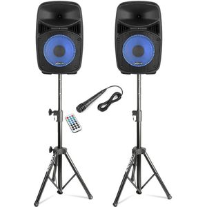 Vonyx VPS082A disco speakerset - Speakers met statieven en microfoon - Ideaal voor disco en karaoke