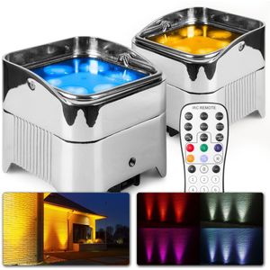 BeamZ BBP96SC - Set van 2 accu uplights met 12W LED's en draadloze DMX - Chroom