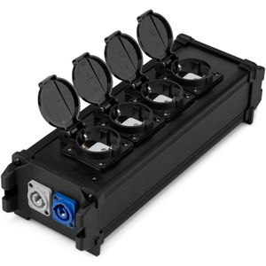 PD Connex PSB40 stroomverdeler met Powercon IN/OUT naar 4x Schuko connector - Zwart