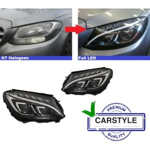 Koplampen | Mercedes-Benz | C-klasse 14-18 4d sed. W205 / C-klasse Estate 14-18 5d sta. | LED | REAL DRL | zwart