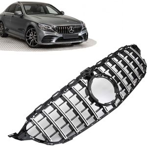 Grill | Mercedes-Benz | C-klasse 18-21 4d sed. W205 / C-klasse Estate 18-21 5d sta. S205 / C-klasse Coupe 18-21 C205 | PANAMERICANA AMG GT-Look | Met 360° camera Glanzend zwart en chroom | 05