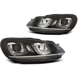 Koplampen Real DRL | Volkswagen Golf VI 2008-2012 | Golf 7 look U-type zwart / chroom