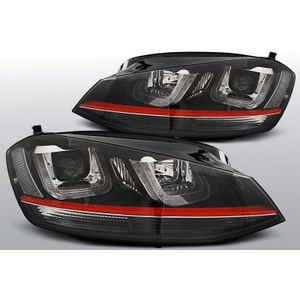 Koplampen Real DRL U-Type | Volkswagen Golf 7 2012- | Dagrijverlichting met xenon look lens | Zwart met rode bies