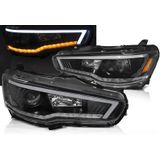 Koplampen | Mitsubishi | Lancer 07-11 4d sed. / Lancer Sportback 08-16 5d hat. | LED | Tube Light | Dynamic Turn Signal | zwart