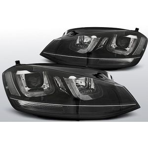 Koplampen Real DRL U-Type | Volkswagen Golf 7 2012- | Dagrijverlichting met xenon look lens | Zwart met zwarte bies