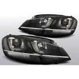 Koplampen Real DRL U-Type | Volkswagen Golf 7 2012- | Dagrijverlichting met xenon look lens | Zwart met chrome bies